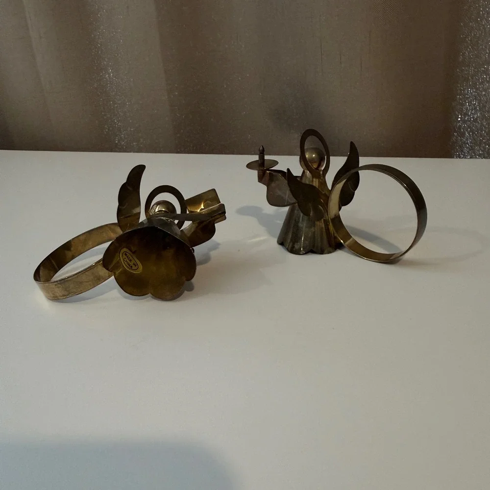 Vintage Brass‎ Angel Napkin Rings Set of 2 Christmas Holiday Table Decor Gold